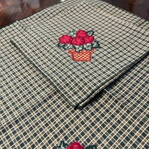 Plaid homespun  Kitchen Towel with Floral Embroidery